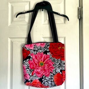 Canvas Tote Colorful Peony Lined Two Inner Pockets Zipper Closure NWOT